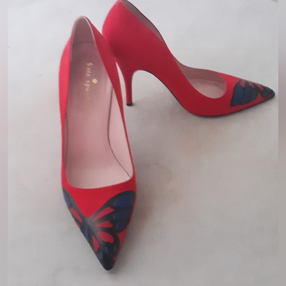 Kate Spade Butterfly Wings Suede Heels Courts 8 Italy..mint